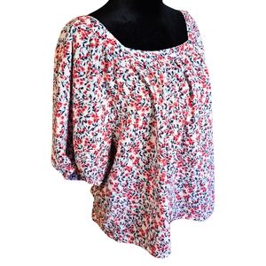GAP Floral Peasant Blouse XL Puff Sleeve Square Neck Top